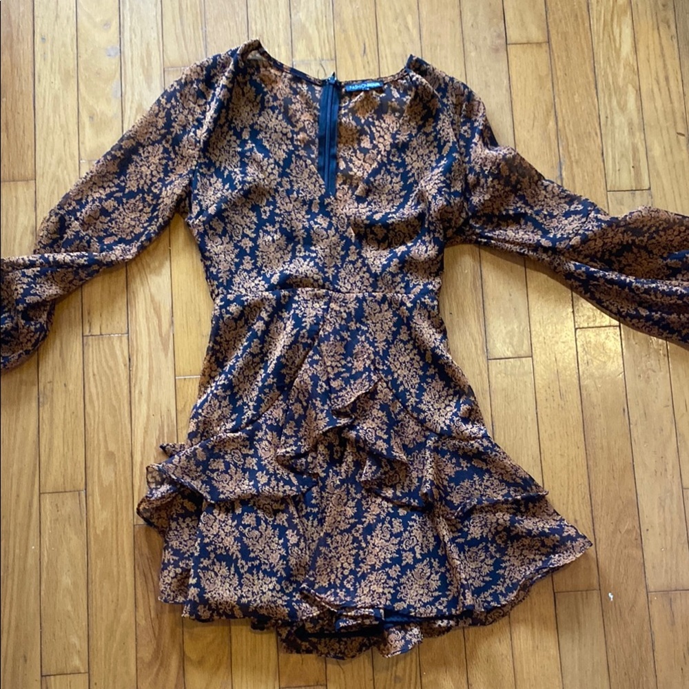 Elegant Floral Black and Gold Dress